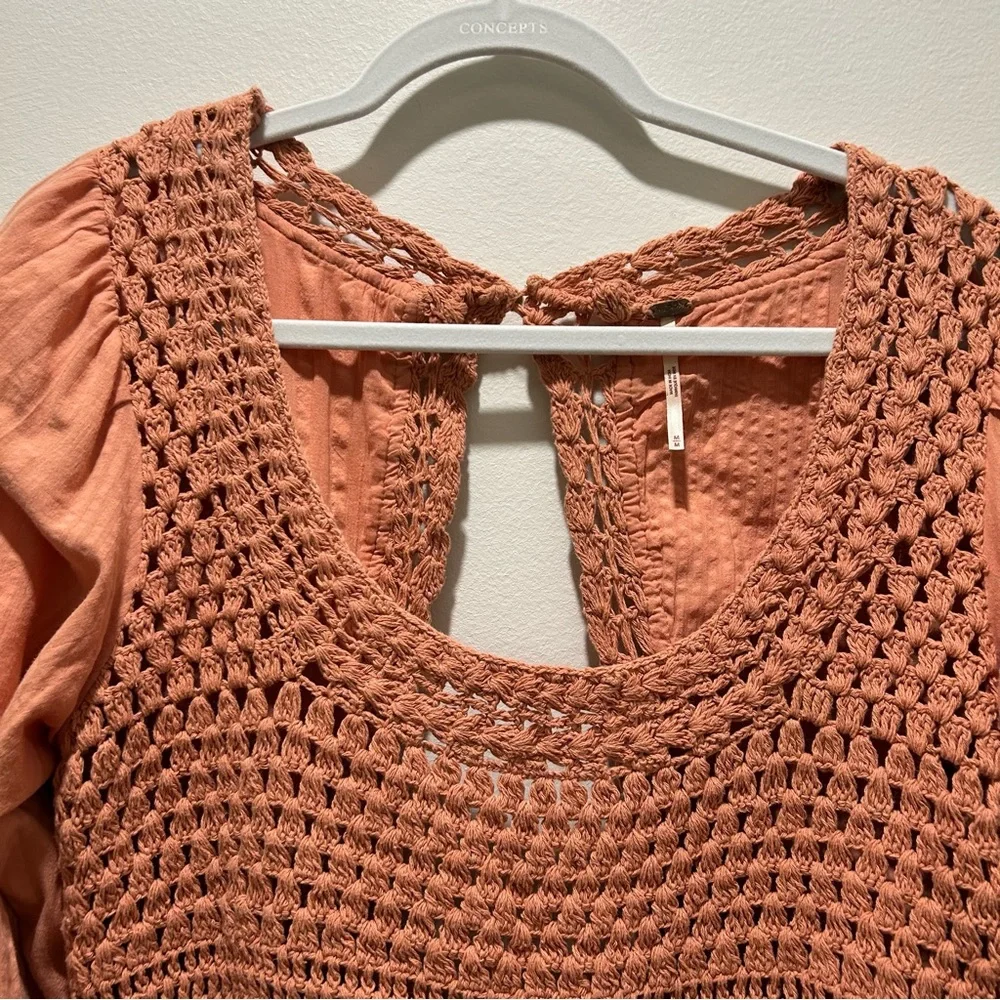 Free People Dusty Rose Crochet Peasant Crop Top